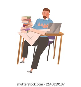 Stressed tired man working on project. Professional burnout syndrome, depressed person cartoon vector illustration