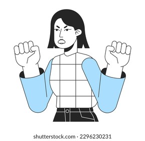 Stressed woman with anger issues flat line color vector character. Editable simple outline half body person on white. Mental disorder cartoon spot illustration for web graphic design and animation