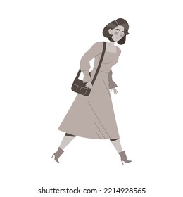 Stressed Woman Character Walking and Going Ahead Feeling Sadness Vector Illustration