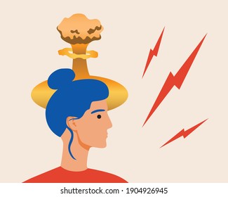 Stressed woman, emotion anger. Flat vector stock illustration. Angry woman in stress. The concept of emotions, feelings of anger, stressful person, mental health. Vector illustration