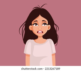 
Stressed Woman Having A Bad Hair Day Vector Cartoon Illustration. Unhappy Girl With Unbrushed Hairstyle Looking Disheveled And Negligent
