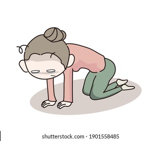 Stressed Woman Kneeling - Vector Image