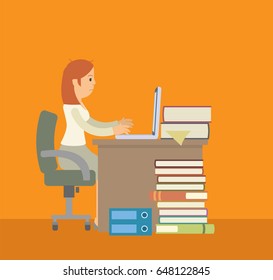 stressed woman office worker with her pile of work waiting in the office