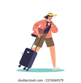 Stressed Woman With Suitcase Run Being Late To Airplane Flight. Female Rushing To Airport. Oversleep Girl Missing Plane Departure. Cartoon Flat Vector Illustration