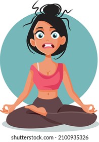 
Stressed Woman Trying to Relax and Exercise Vector Illustration. Girl practicing yoga trying to relief her stress and anxiety
