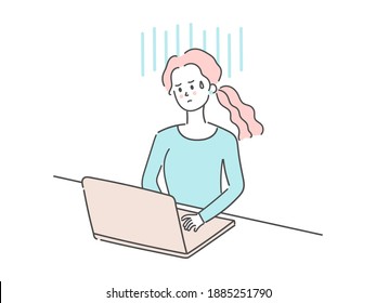 Stressed woman working on a PC
