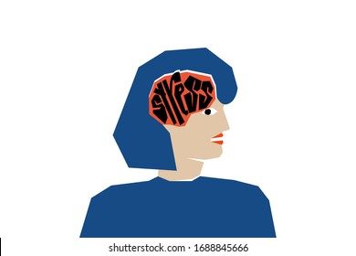 Stressed woman with a wry face. Stress instead of the brain, a concept of psychological and emotional stress.