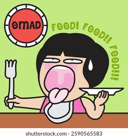 Stressed Young Lady Starve Herself For Most Of The Day Need Food Now Concept Cartoon Character illustration
