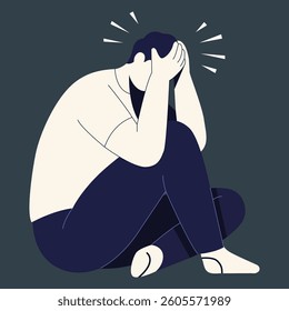 Stressed Young Man in Distress – Flat Design Illustration