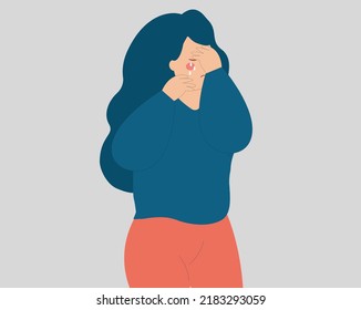 Stressed young woman crying and covering her face. Sad teenage girl weeping negative emotions and feels depression. Concept of mental health disorder. Illustration of women's abuse and bullying. 