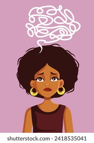 
Stressed Young Woman Having Tangled Thoughts Vector Cartoon Character. Stressed girl overthinking everything feeling overwhelmed 
