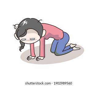 Stressed Young Woman Kneeling - Vector Image