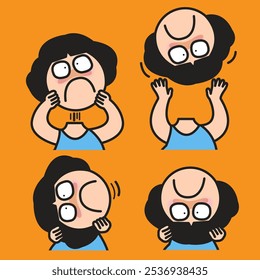 Stressed young woman is turning Her Frawn Face Upside Down  concept cartoon character illustration