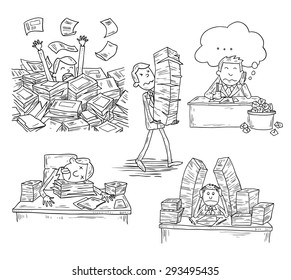Stressful Businessman man in office, vector illustration.