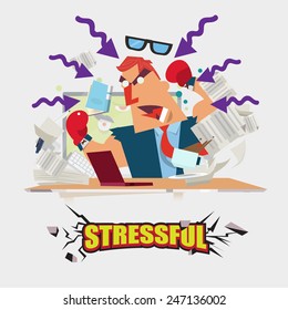 stressful character with letters design - vector illustration