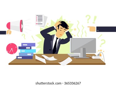 Stressful condition icon flat isolated. Stress health person, disorder and problem, businessman depression, mental attack psychological, busy and chaos illustration. Stressful condition concept