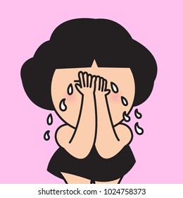 Stressful Girl Crying Hard Concept Card Character illustration