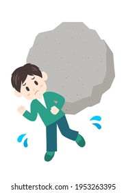 Stressful man. Heavy stress like rock. Vector illustration. 