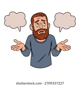 Stressful man thinking with thoughtful bubble cartoon character