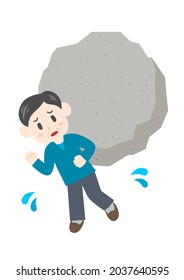 Stressful middle-aged man. Heavy stress like rock. Vector illustration. 