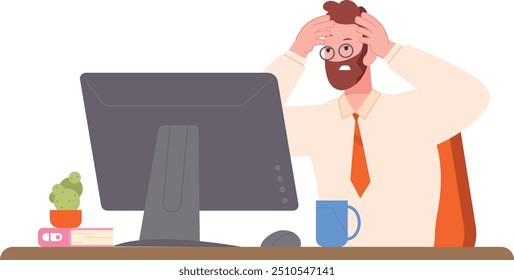Trabalhador estressante no computador. Problemas de trabalho isolados no plano de fundo branco