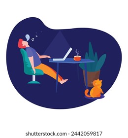Stressful Overtime Theme Flat Illustration Elements