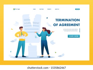 Stressful situation of the contract break, the agreement between the companies. Flat 2D character. Landing page concepts and web design