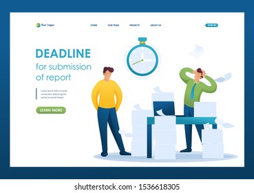 Stressful situation of the office, Deadline for submission of report, company's employees in shock. Flat 2D character. Landing page concepts and web design