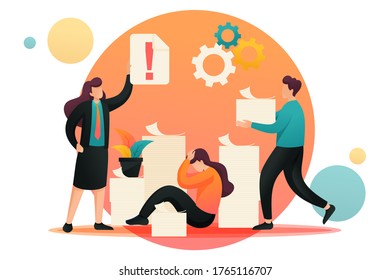 Situación destacada en el trabajo, plazo para la presentación de informes contables. Carácter plano 2D. Concepto de diseño web