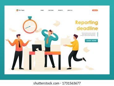 Stressful situation at work, employees in panic. Flat 2D character. Landing page concepts and web design.