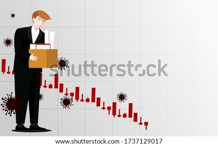 Stressful unemployed men and red graph background.corona virus ,covid-19,vector,illustration