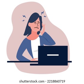 Stressful work, workplace stress. Busy businesswoman, project failure, workaholic. Unhappy employee sitting at the table. Sad, tired or exhausted woman in the office. flat vector illustration.