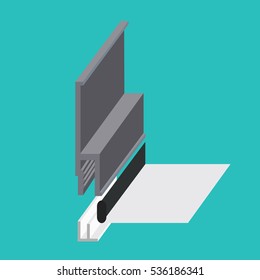 Stretch ceiling fastening profile sectional view model. Dropped or stretched ceiling icon. Vector illustration symbol or sign.