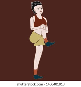Stretch Exercise Activities with Thai Vintage Illustration (Vector)