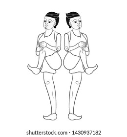 Stretch Exercise Activities with Thai Vintage Illustration (Vector)