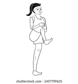 Stretch Exercise Activities with Thai Vintage Illustration (Vector)