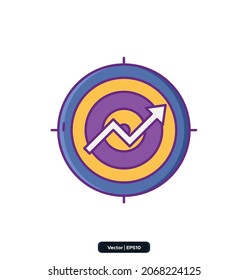 Stretch Goal icon. Crowdfunding icons. Startup line icons. Launch Project, Business report and Target. Strategy linear icon set. Quality line set. Vector