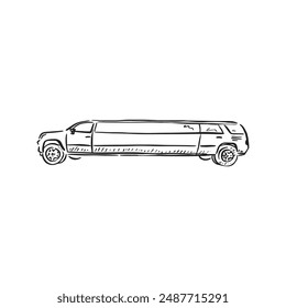 A stretch hummer. Line drawn in black and vectorised.