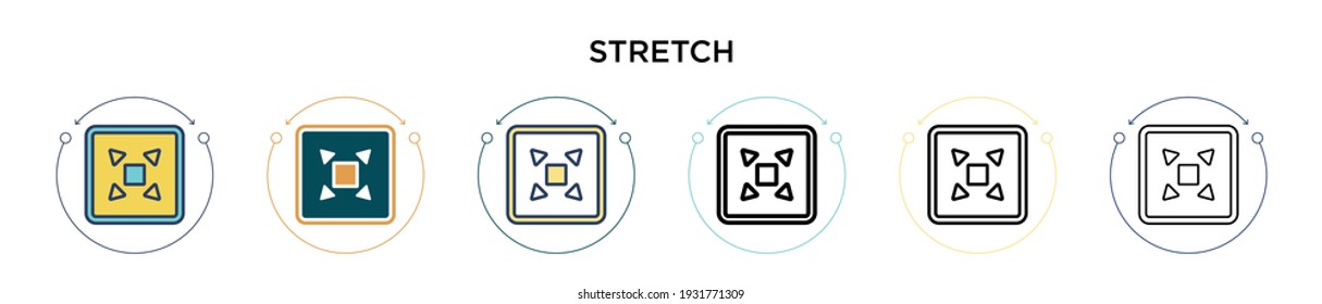 Stretch icon in filled, thin line, outline and stroke style. Vector illustration of two colored and black stretch vector icons designs can be used for mobile, ui, web
