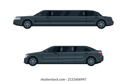 Stretch Limousine as Long Wheelbase Luxury Sedan and Urban Transport Vector Set