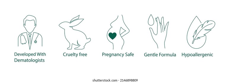 Stretch Mark Prevention Cream Packaging Icon Set Developed With Dermatologist, Pregnancy-safe, Cruelty-free, Gentle Formula, Hypoallergenic 