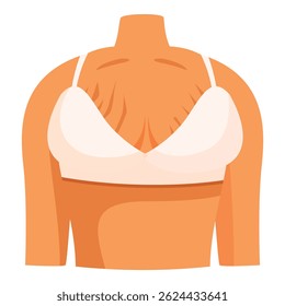 Estender marcas no peito da mulher usando sutiã branco, cuidados com o corpo e conceito de problema de pele