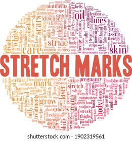 Stretch marks vector illustration word cloud isolated on a white background.