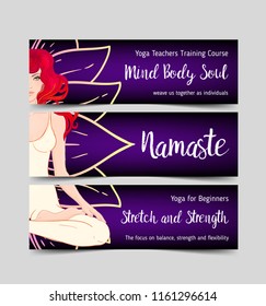 Stretch and Strength. Yoga card design. Colorful template for spiritual retreat or yoga studio. Ornamental business cards, oriental pattern. Vector illustration