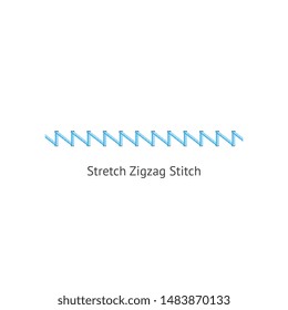 Stretch zig zag stitch brush of sewing seams vector illustration isolated on white background. Endless fashion pattern brush for borders and page decorative dividers.