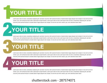 Stretched Banners Vector Background Design. Abstract vector background template for page layout with numbered bullet points and stretched banners with copy space isolated on white background.