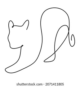 Stretched cat continuous one line drawing. simple hand drawn style animal.