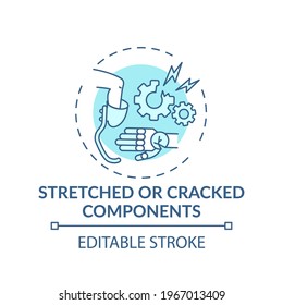 Stretched and cracked components concept icon. Prosthesis replacement idea thin line illustration. Providing greater safety, stability. Vector isolated outline RGB color drawing. Editable stroke