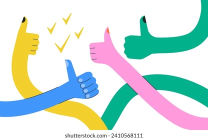 Manos extendidas y flexibles. Sube como si. Como gesto. Brazos elásticos inútiles. Juego de manos graciosas de los personajes de caricatura. Estilo de caricatura. Ilustración del vector abstracto. Mejor concepto de elección