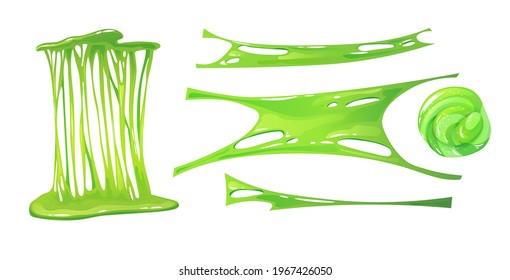 Stretched green slime. Kids' sensory toy. Cartoon vector illustration.